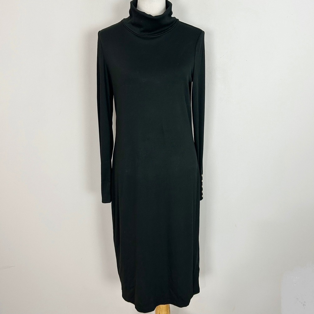 Lauren Ralph Lauren Midi Dress Black Turtleneck Long Sleeve Size 14 Women